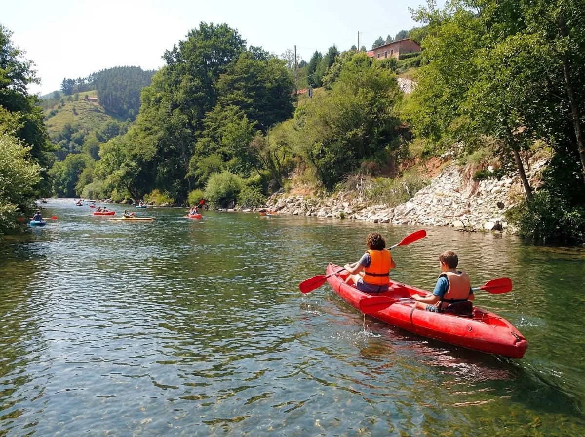 Madre e hijo disfrutando juntos del descenso del Sella en canoa
