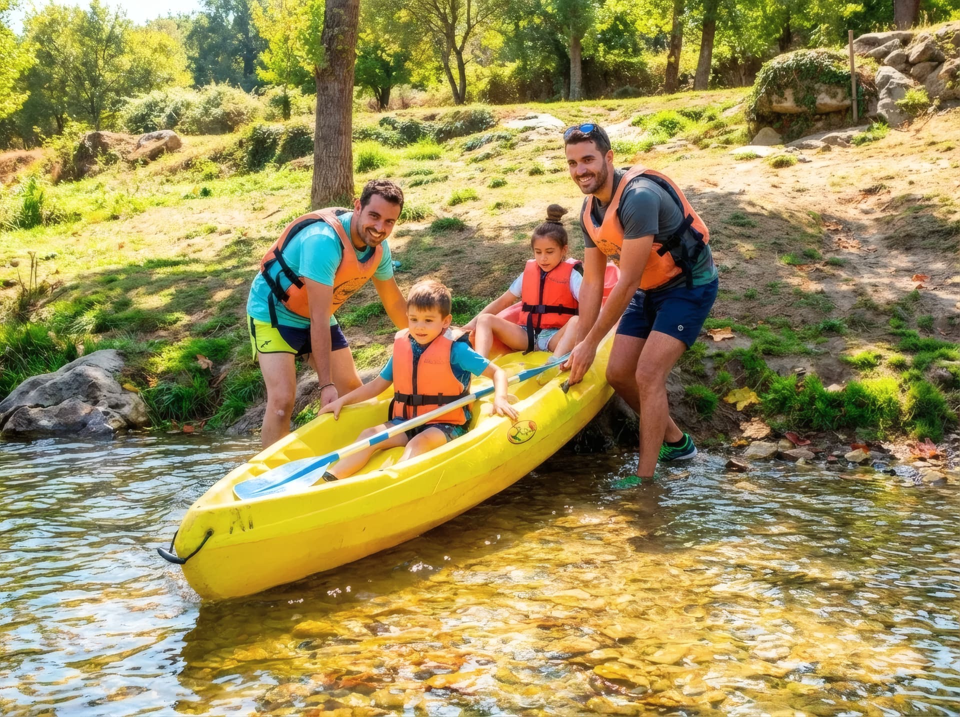 Orilla del río Sella, punto de salida para el descenso en canoa
